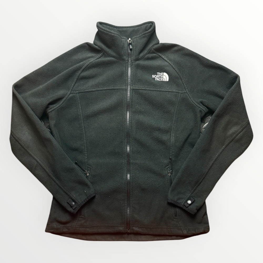 The North Face TKA 100 Full Zip Fleece Jacket Black Womens Large L Raglan Sleeve